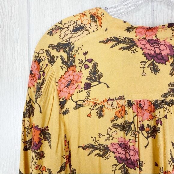 Free People | Marigold Yellow Floral Bell Sleeve Tunic Size Small - Picture 6 of 14